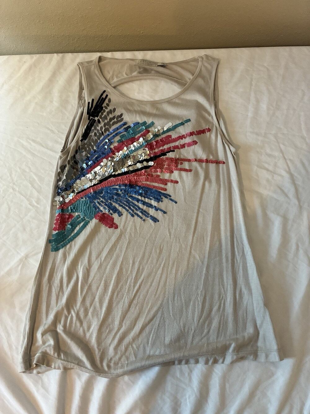 The Limited Cream Tank Top with Multicolor Sequin Burst